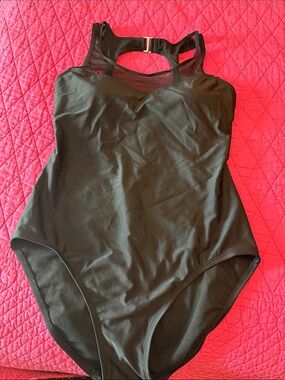 Sleek Black One-Piece Swimsuit with Racerback Support